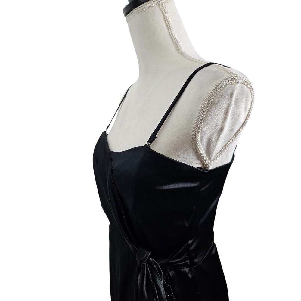 Womens Formal Black Satin Cocktail Dress Bow Detail Beaded Pockets Size L Sexy - Picture 10 of 13